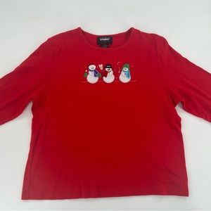 Vintage Red Embroidered Snowman Long Sleeve Shirt